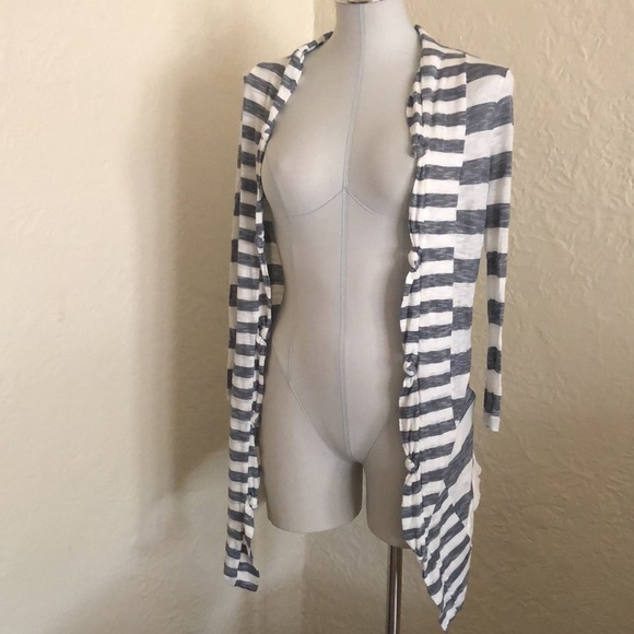 Three Dots Navy Blue White Striped Cardigan - Picture 2 of 11